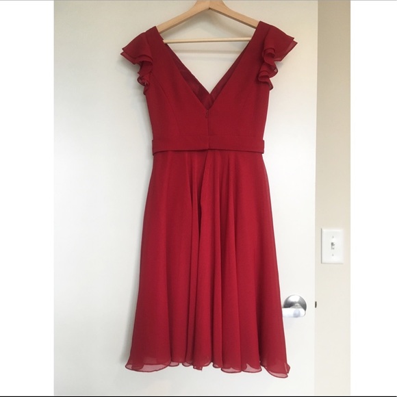 Red chiffon v-neck David's Bridal dress. Like new! - Picture 2 of 4